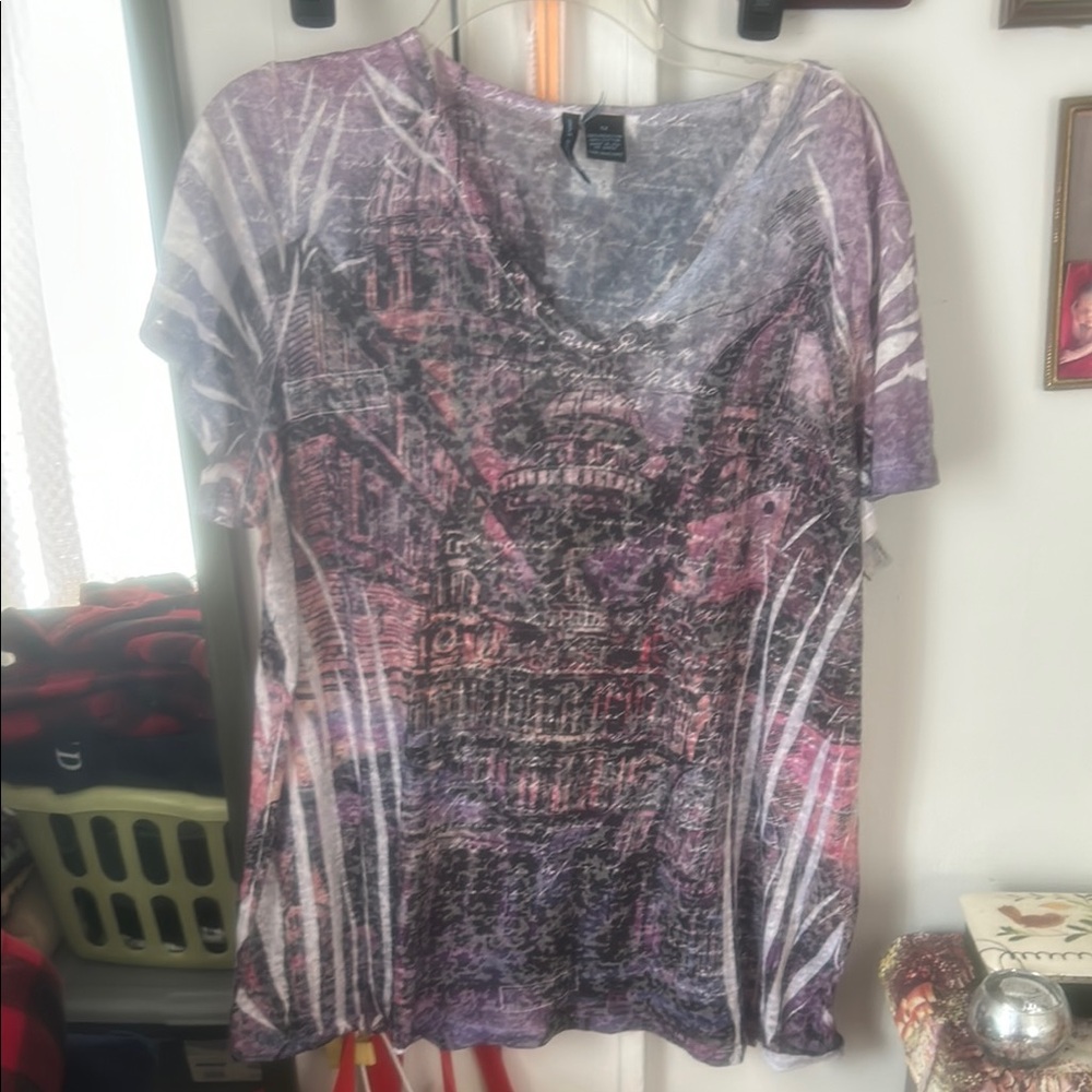 Saint Tropez West Purple and White Short Sleeve Tee